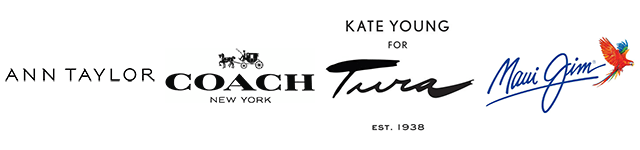 vendor logos: Ann Taylor, Coach, Kate Young for Tura, Maui Jim